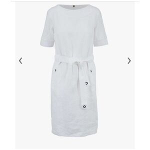 BOGNER Amelia White‎ Linen Short Sleeve Belted Dress 6